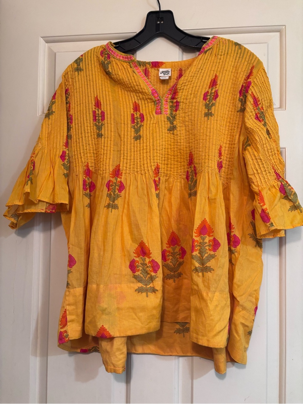 ivy jane Yellow Top with Pink Floral Embroidery